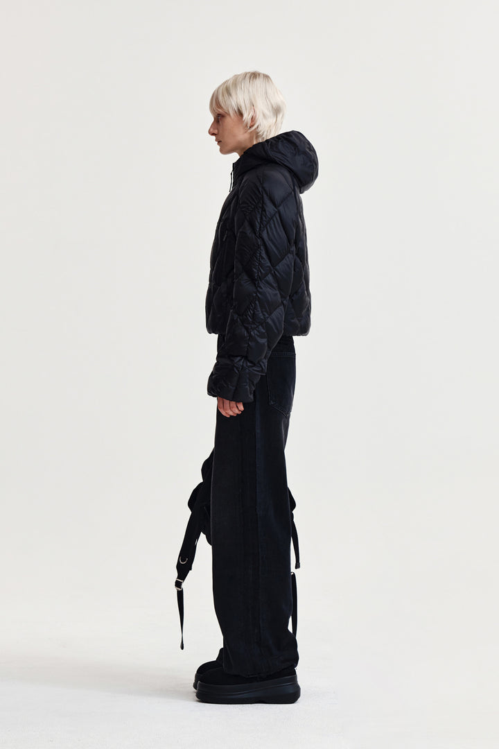 Matin Kim Quilting Hoody Lightweight Jumper — Black