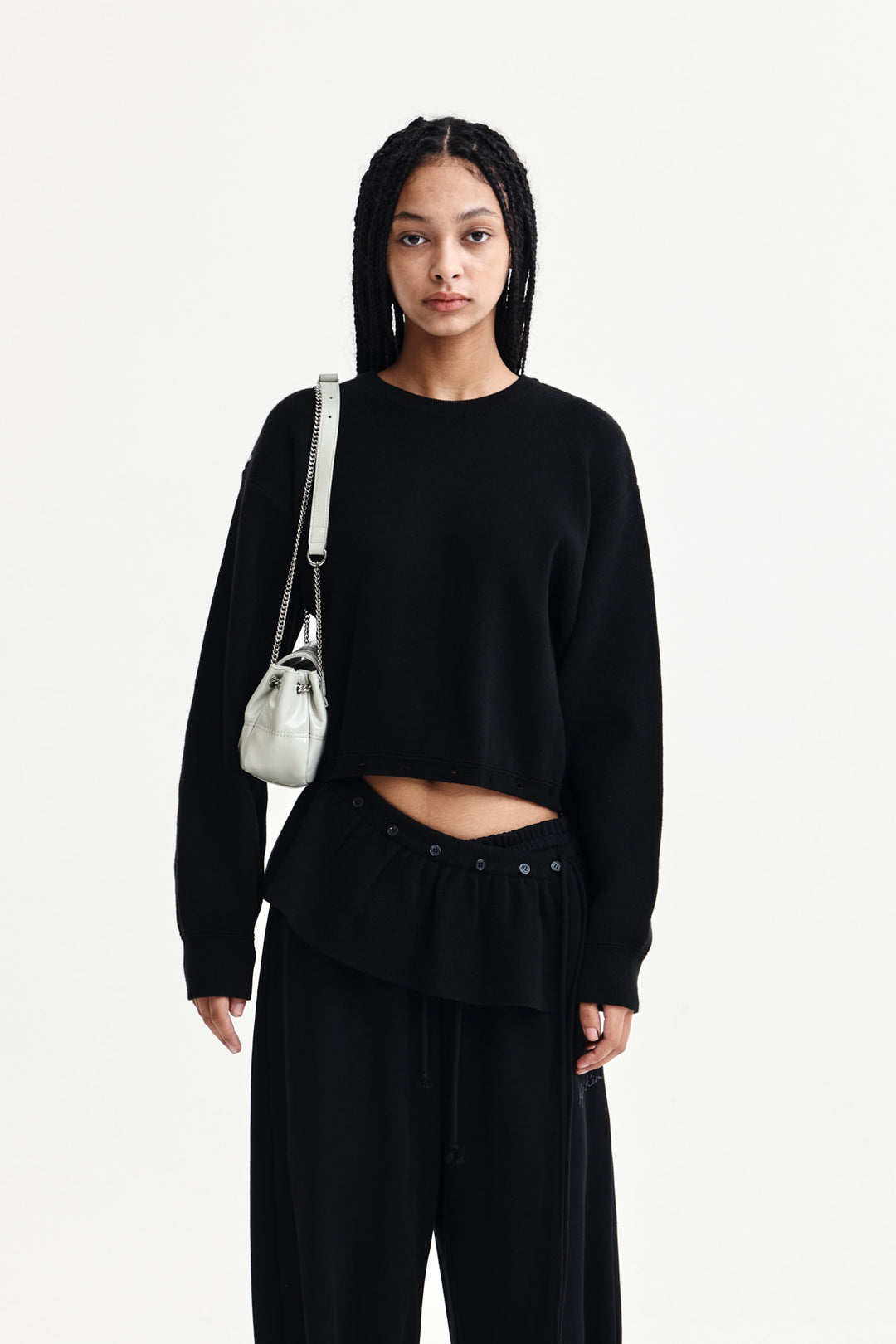 Matin Kim Detachable Skirt Knit Pullover — Black