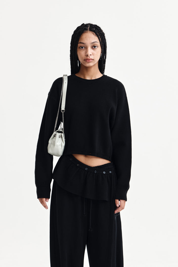 Matin Kim Detachable Skirt Knit Pullover — Black