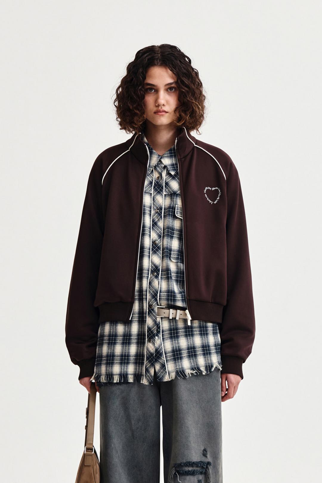 Matin Kim Heart Logo Track Jumper — Brown