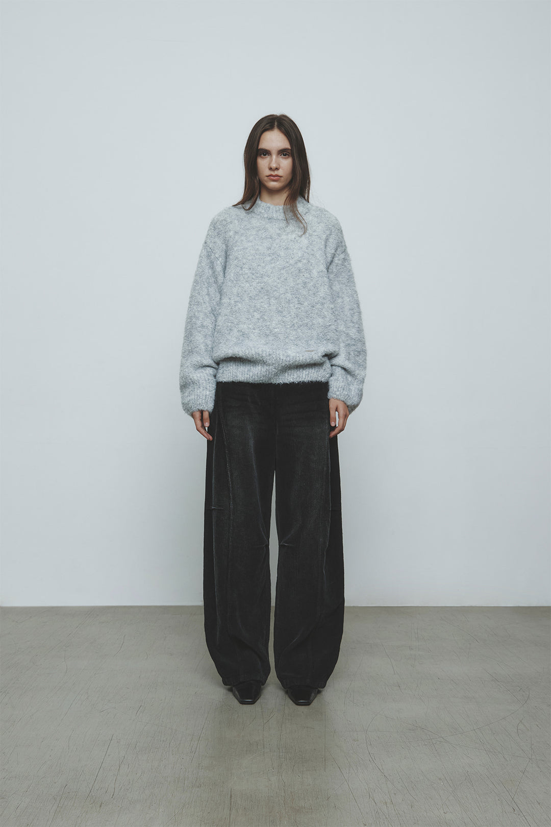 KIMMATIN Volume Neck Boucle Pullover — Gray