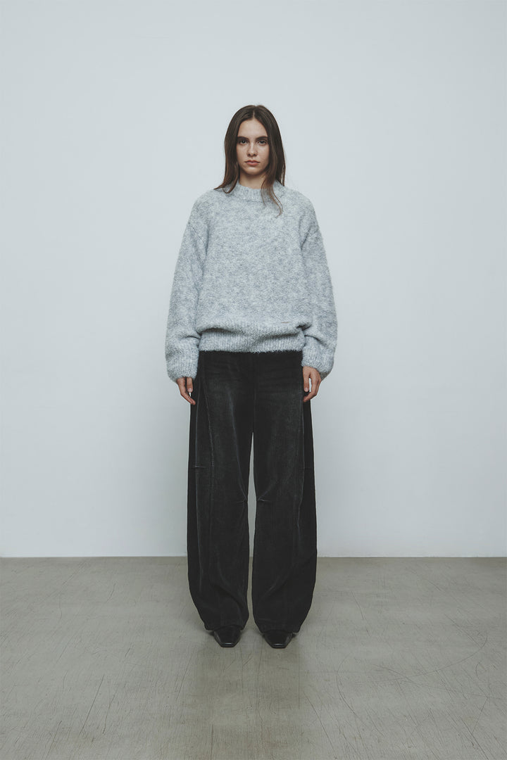 KIMMATIN Volume Neck Boucle Pullover — Gray