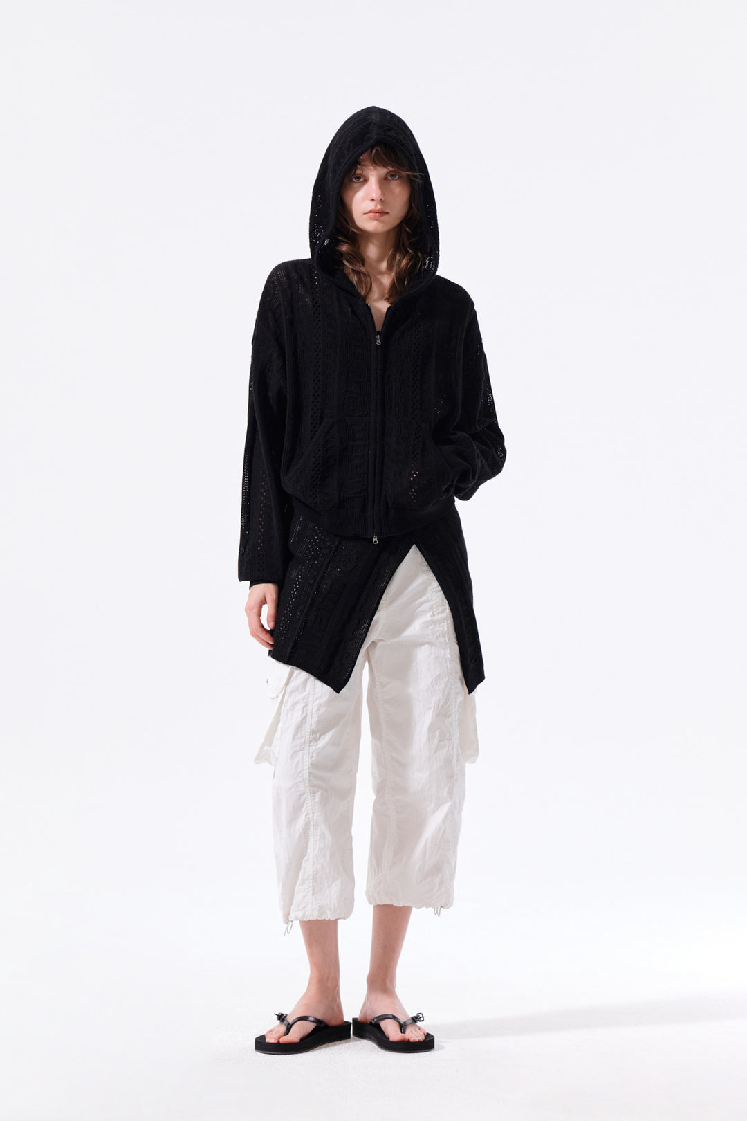 Matin Kim Mesh Logo Knit Zip Hoody — Black