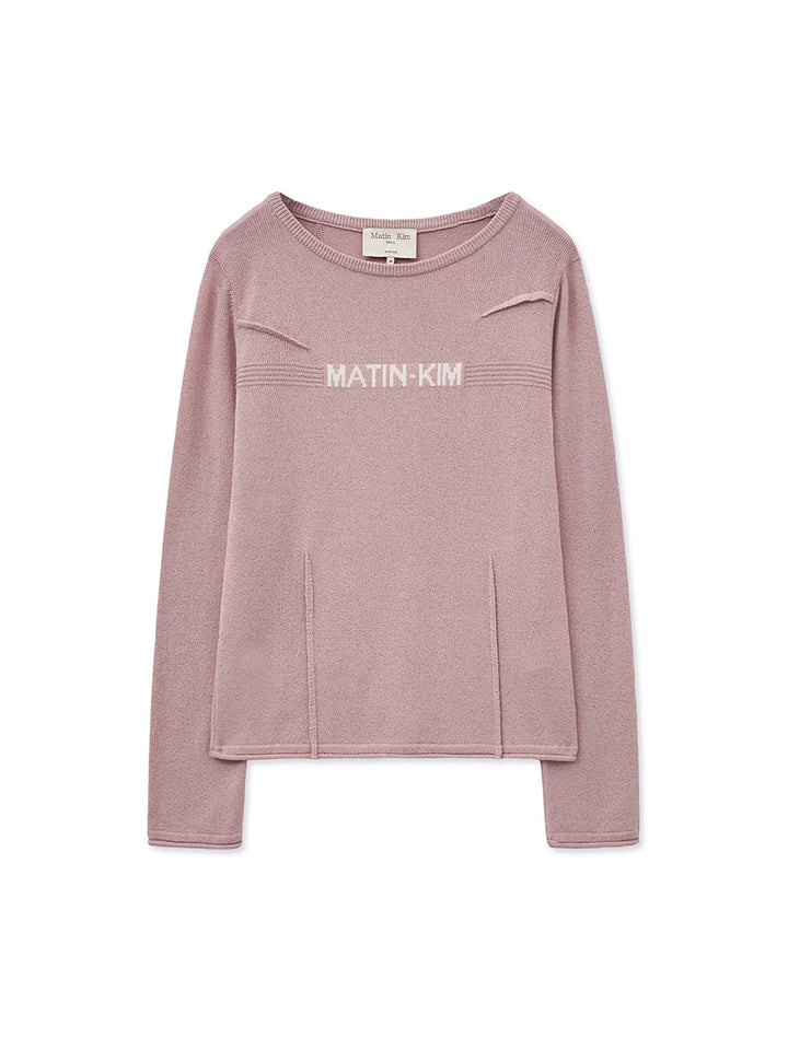 Matin Kim Glitter Slim Logo Knit Top — Light Grey