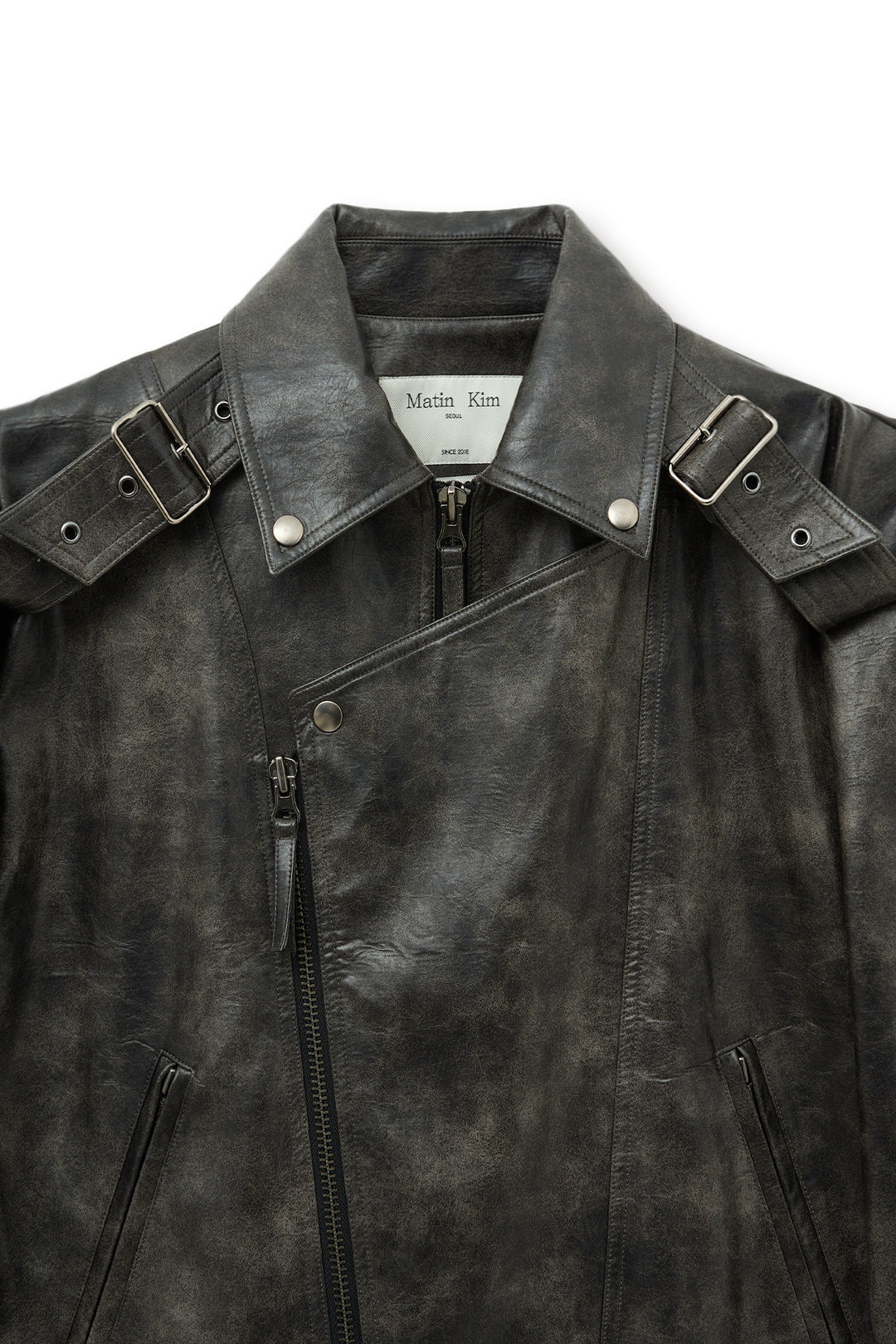 Matin Kim Faux Leather Belted Rider Jumper — Charcoal