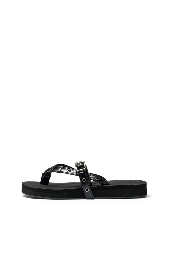 Matin Kim Buckle Eyelet Slippers — Black