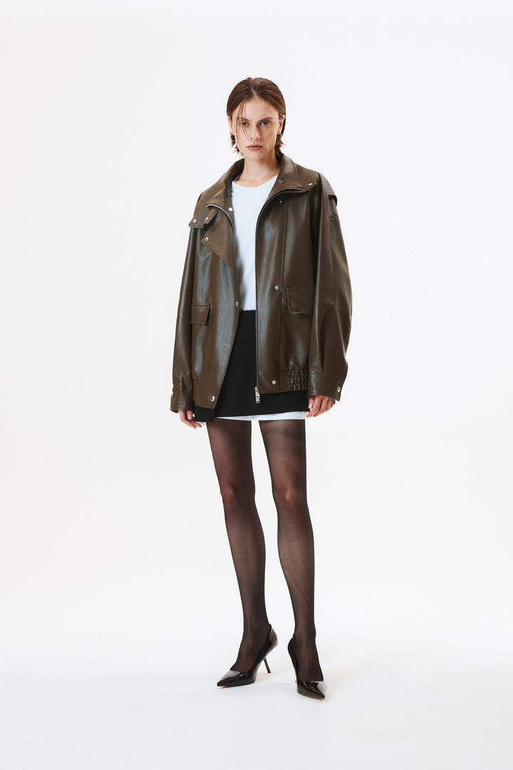 KIMMATIN Oversize Layered Leather Jumper — Brown