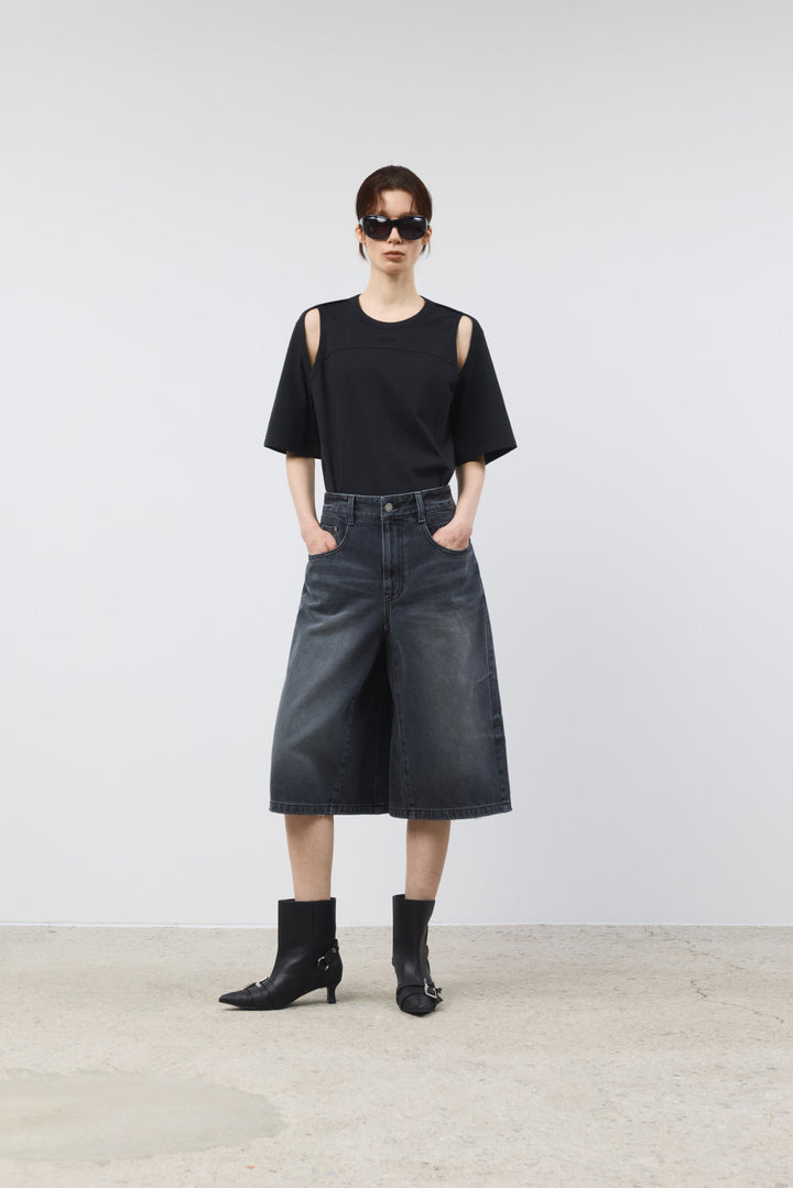 KIMMATIN Shoulder Hole Half Sleeve Top — Black