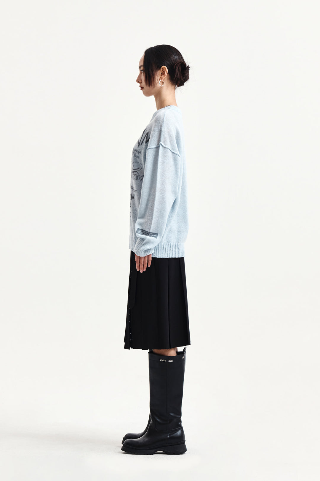 Matin Kim Graffiti Artwork Knit Pullover — Light Blue
