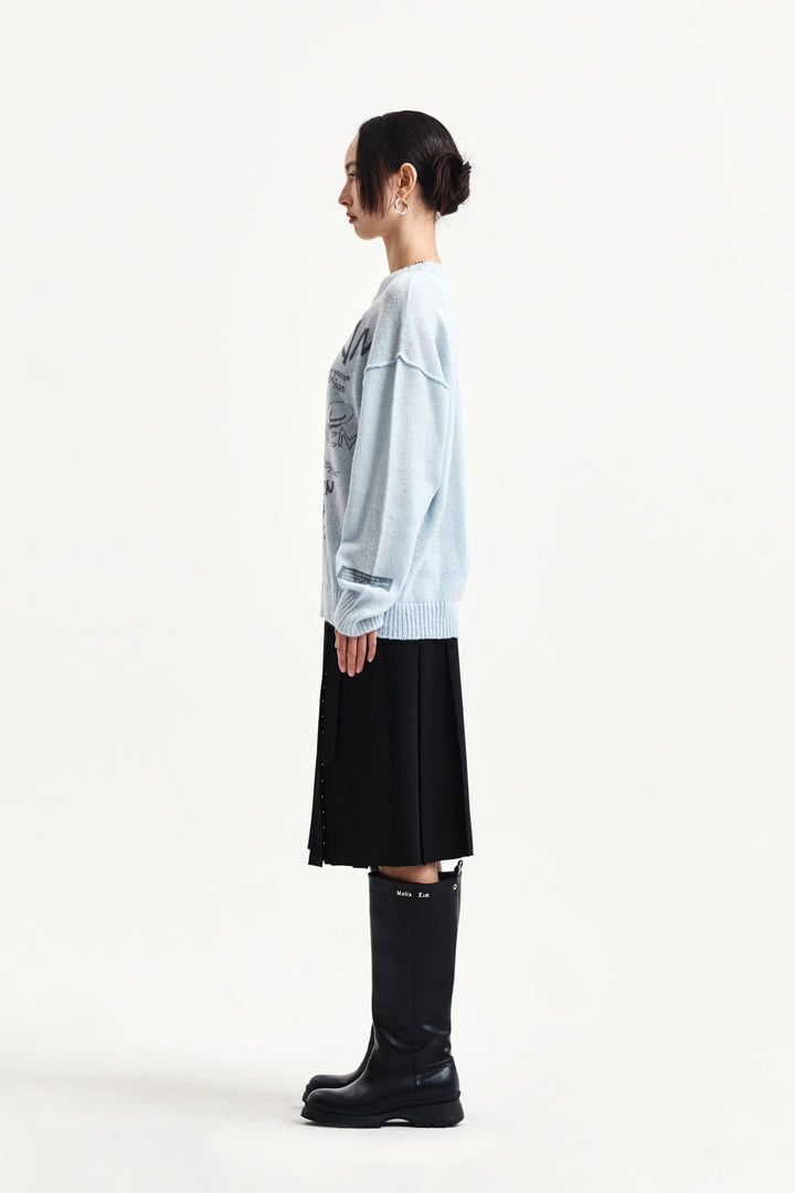 Matin Kim Graffiti Artwork Knit Pullover — Light Blue