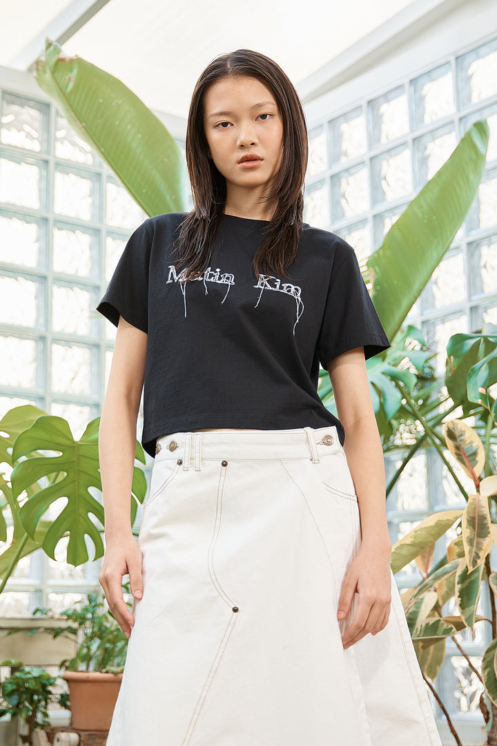 Matin Kim Logo Thread Point Crop Top — Black