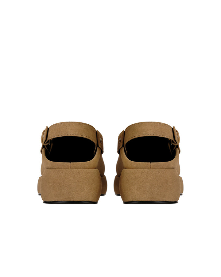 Stand Oil Hatched Mule — Sculptural Chunky Sole — Camel