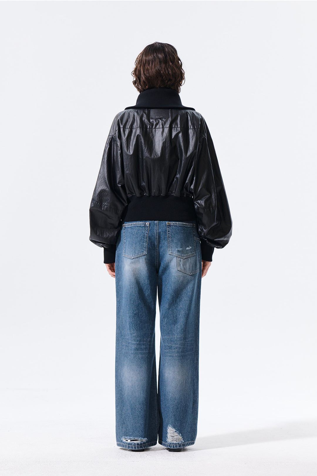 Matin Kim Shine Crinkle Zip Blouson — Black