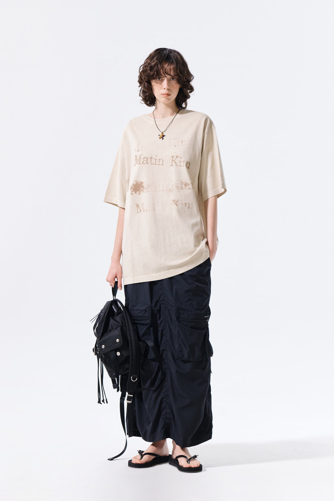 Matin Kim Pigment Graffiti Logo Tee — Beige