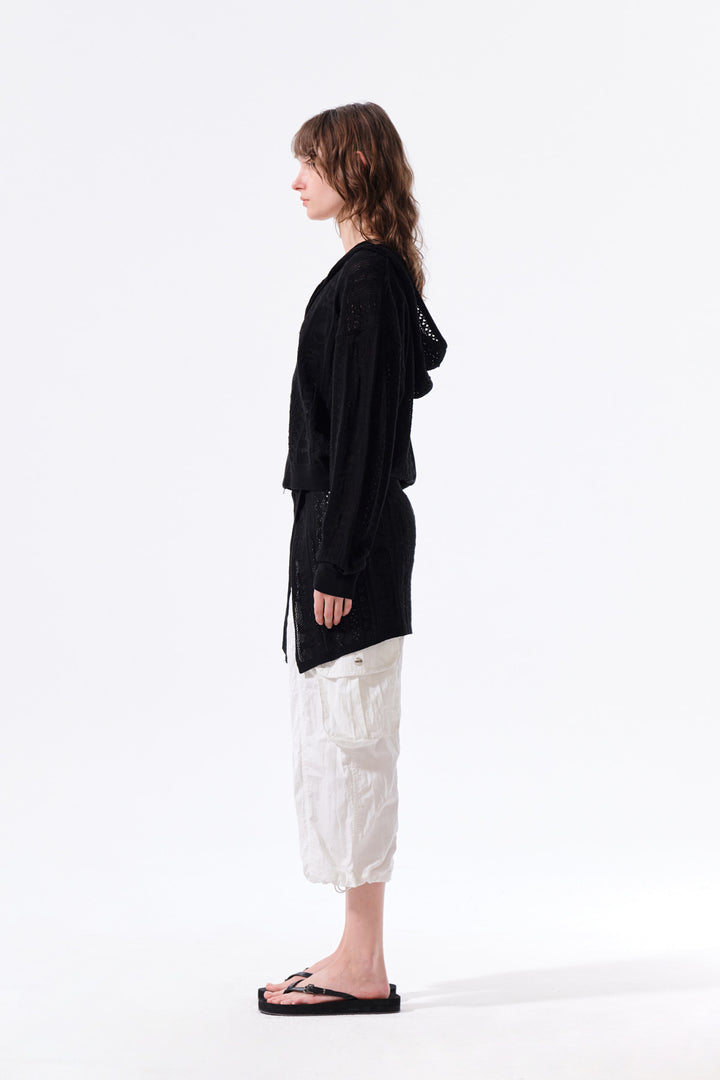 Matin Kim Mesh Logo Knit Zip Hoody — Black