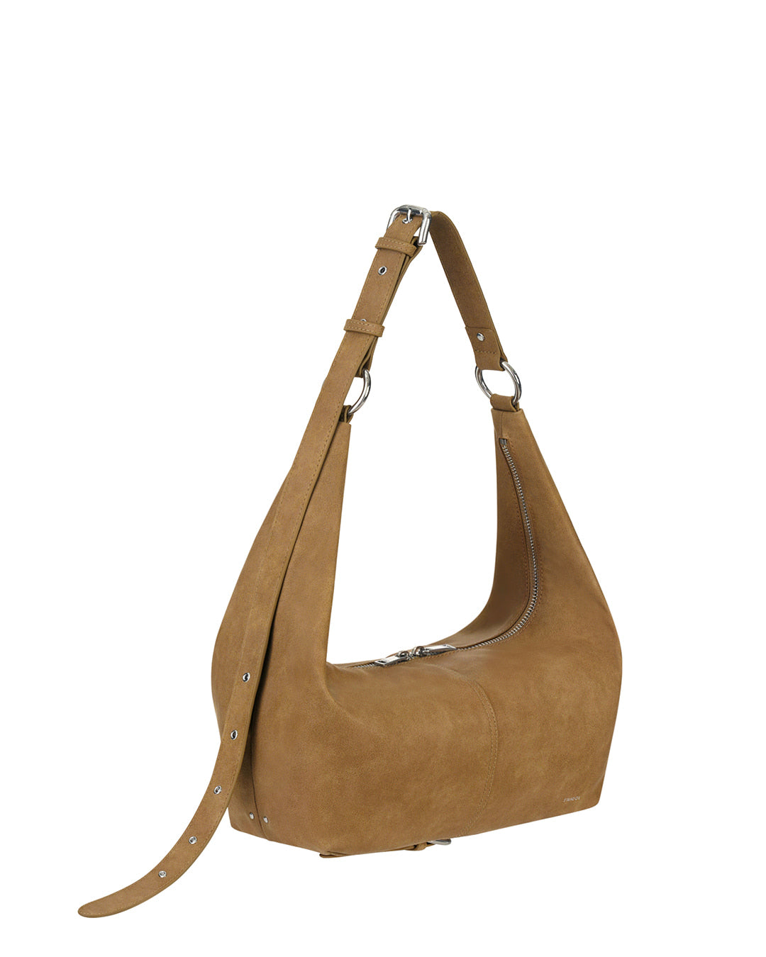 Stand Oil Tickle Bag — Glossy Half-Moon Crossbody — Camel