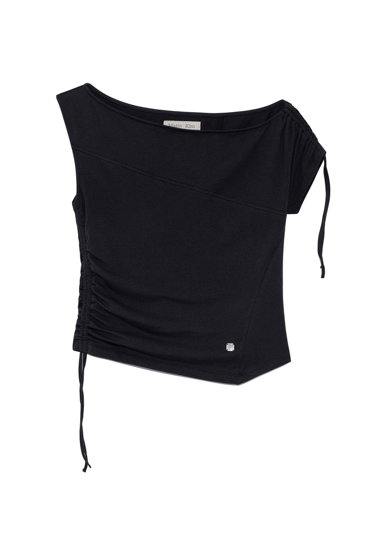 Matin Kim String Off-Shoulder Slim Top — Charcoal