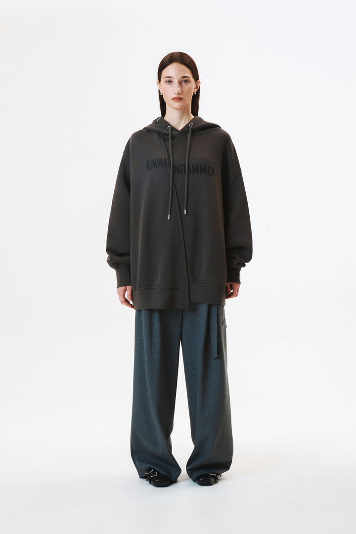 KIMMATIN Diagonal Zipper Belted Pants — Gray