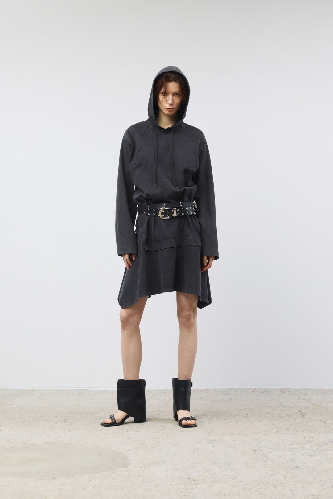 KIMMATIN Back Open Hoody Jersey Dress — Charcoal