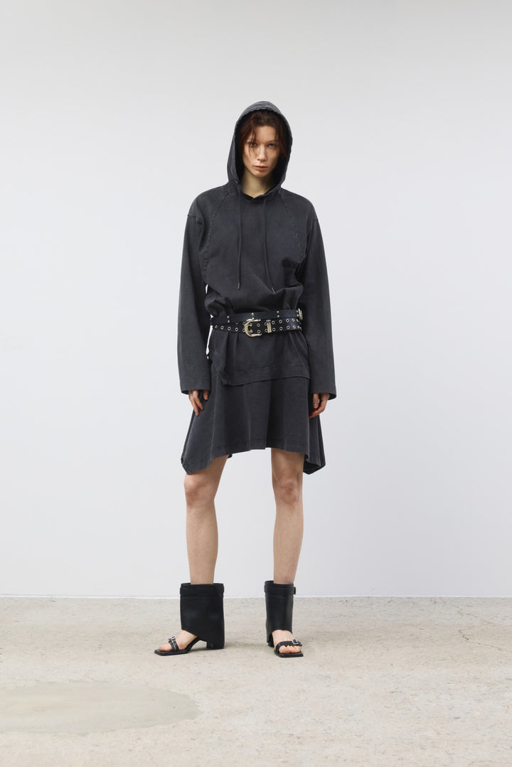 KIMMATIN Back Open Hoody Jersey Dress — Charcoal