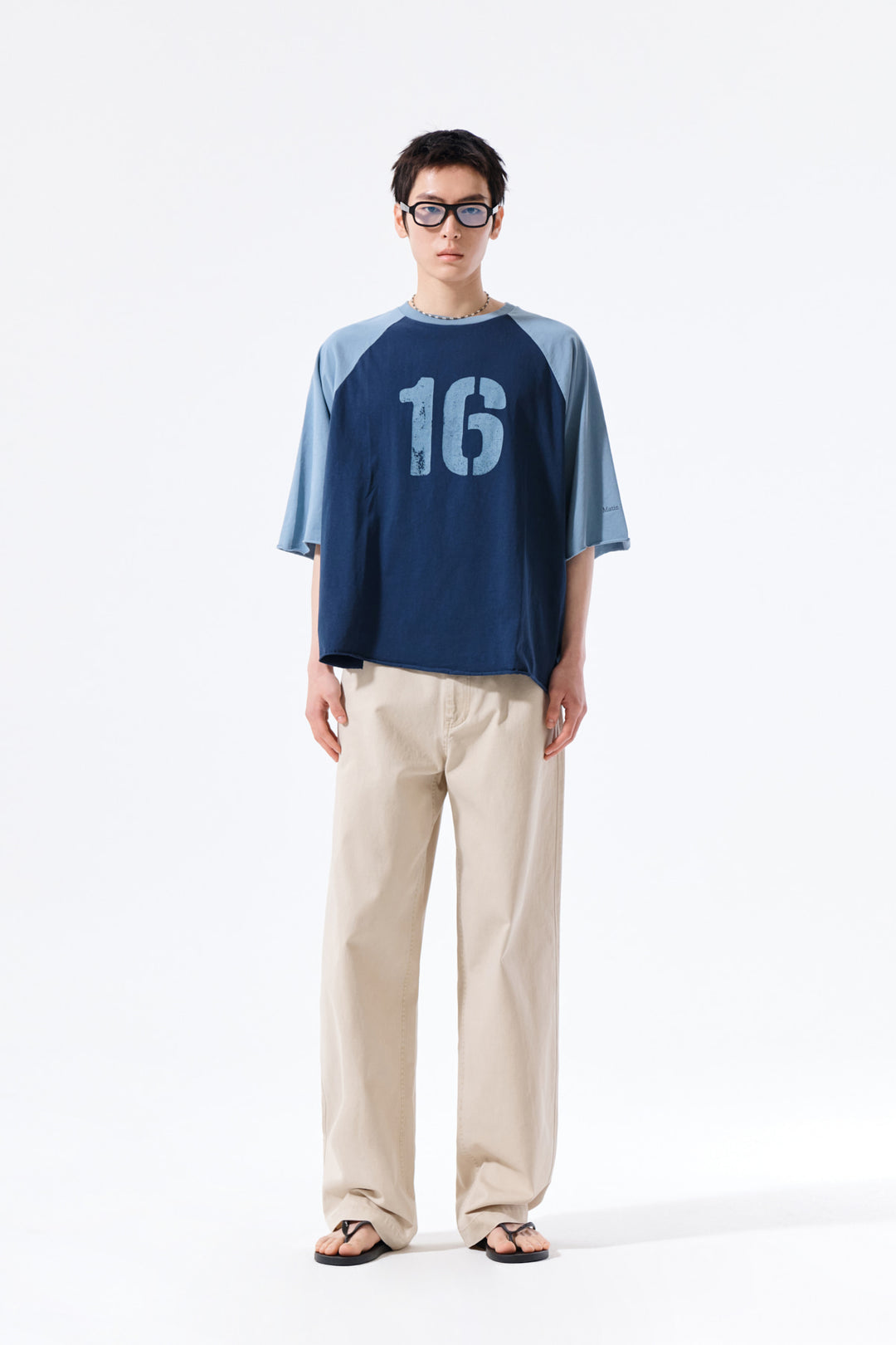Matin Kim Raw Edge Raglan Top — Navy blue