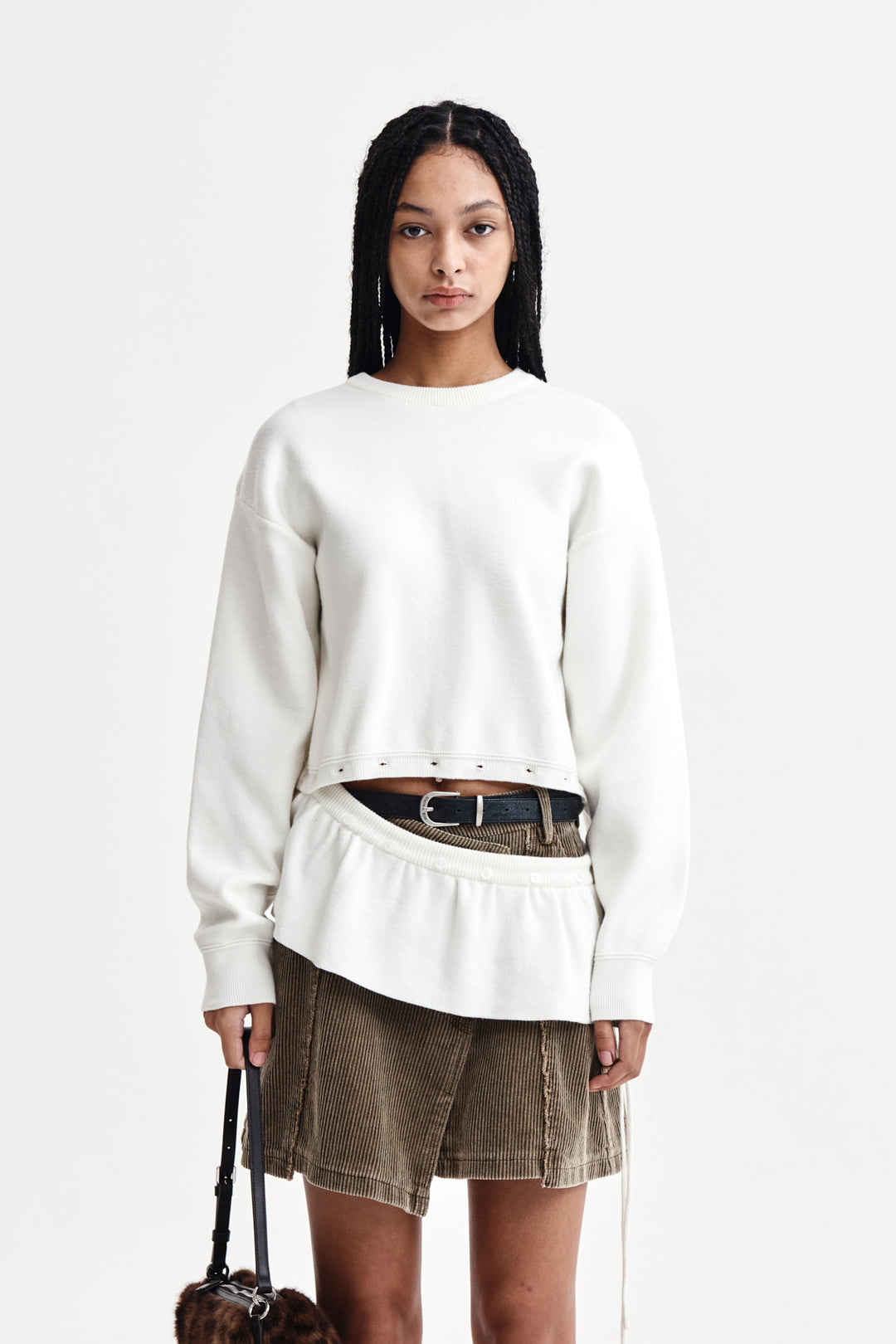 Matin Kim Detachable Skirt Knit Pullover — Ivory