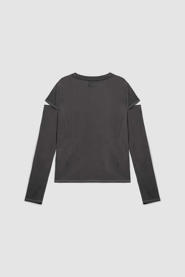 KIMMATIN Stitch Cut Out Long Sleeve Top — Charcoal