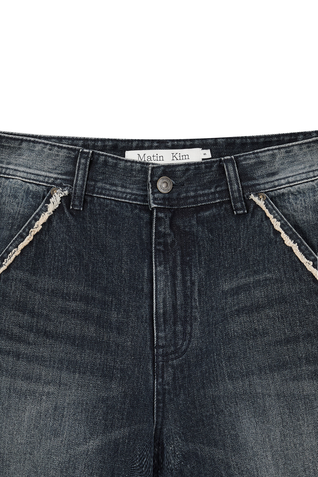 Matin Kim Semi Boots Cut Washed Denim — Navy blue