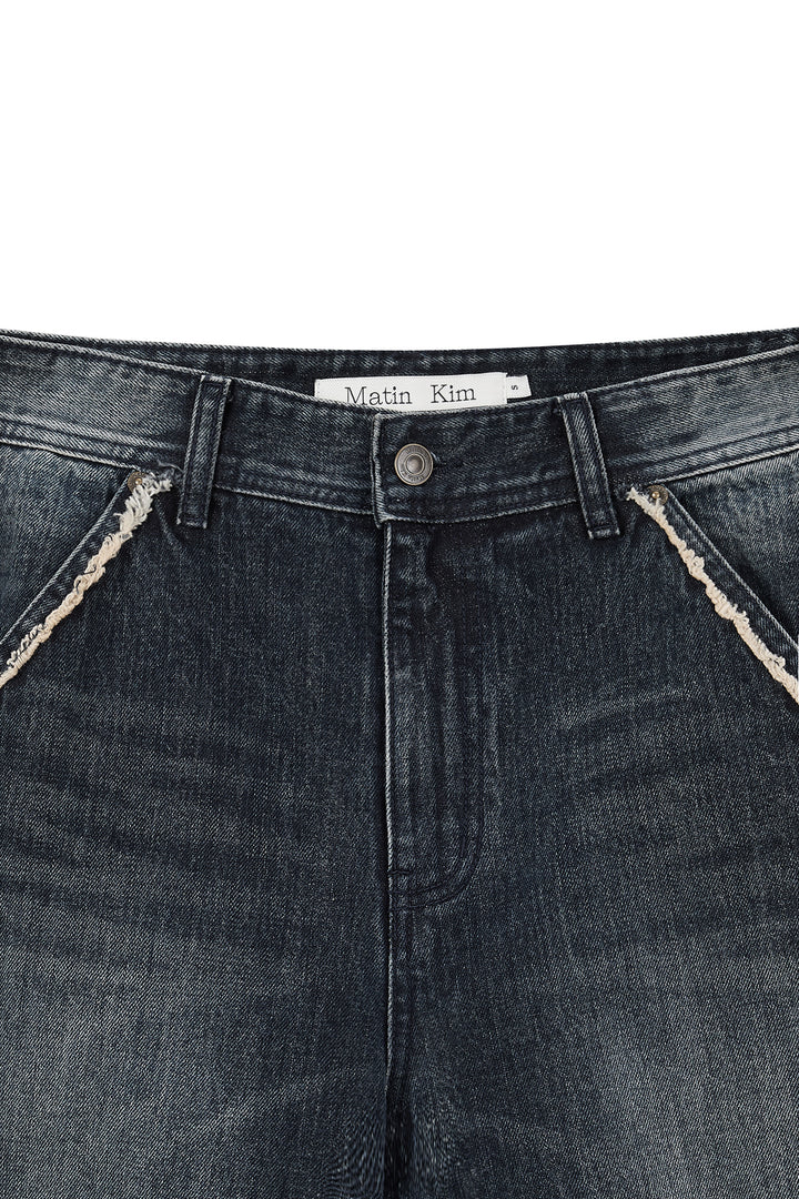 Matin Kim Semi Boots Cut Washed Denim — Navy blue