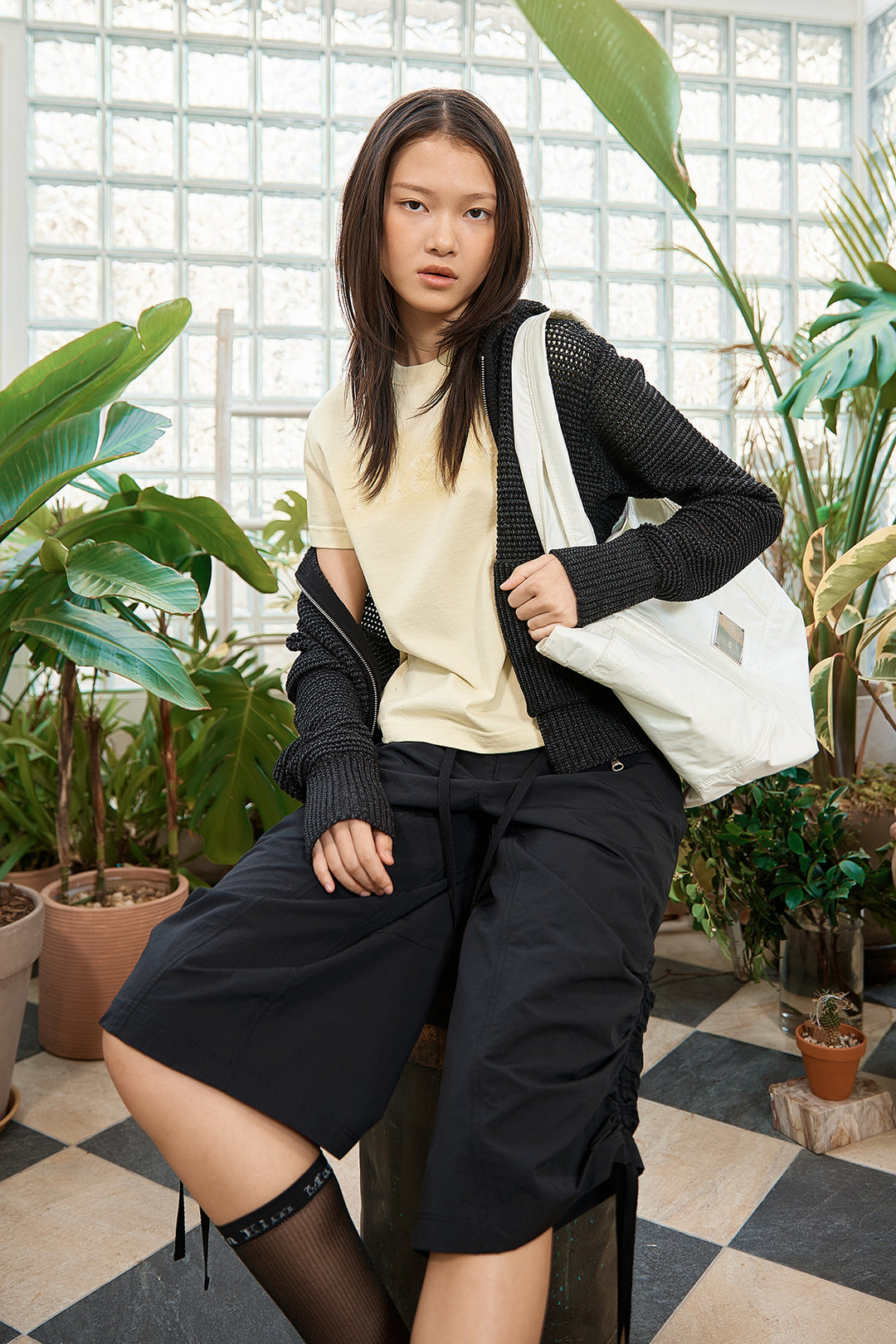 Matin Kim Two Tone Mesh Knit Hoody — Black