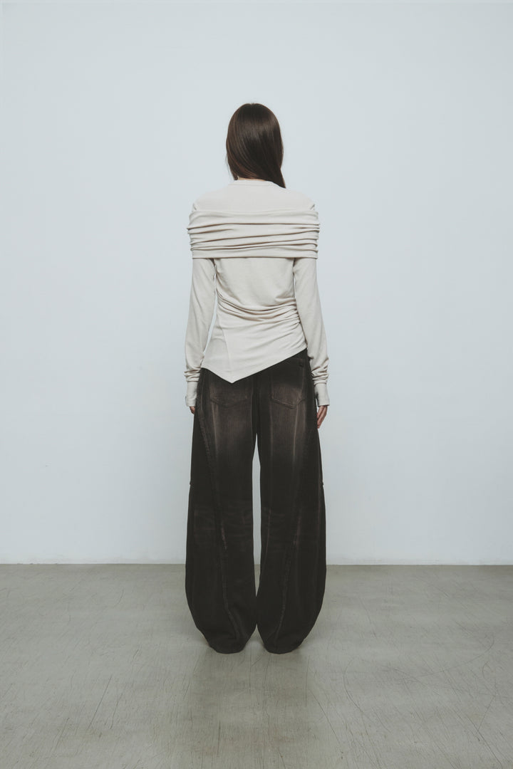 KIMMATIN Washed Corduroy Volume Pants — Brown