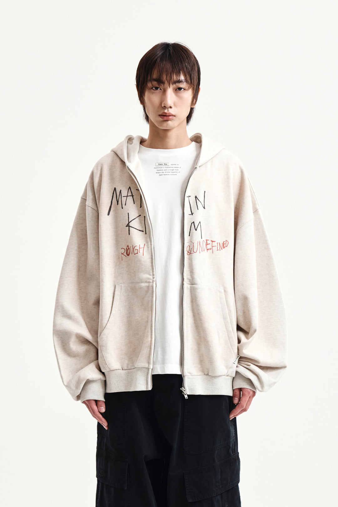Matin Kim Vintage Washed Graffiti Zip Hoody — Beige
