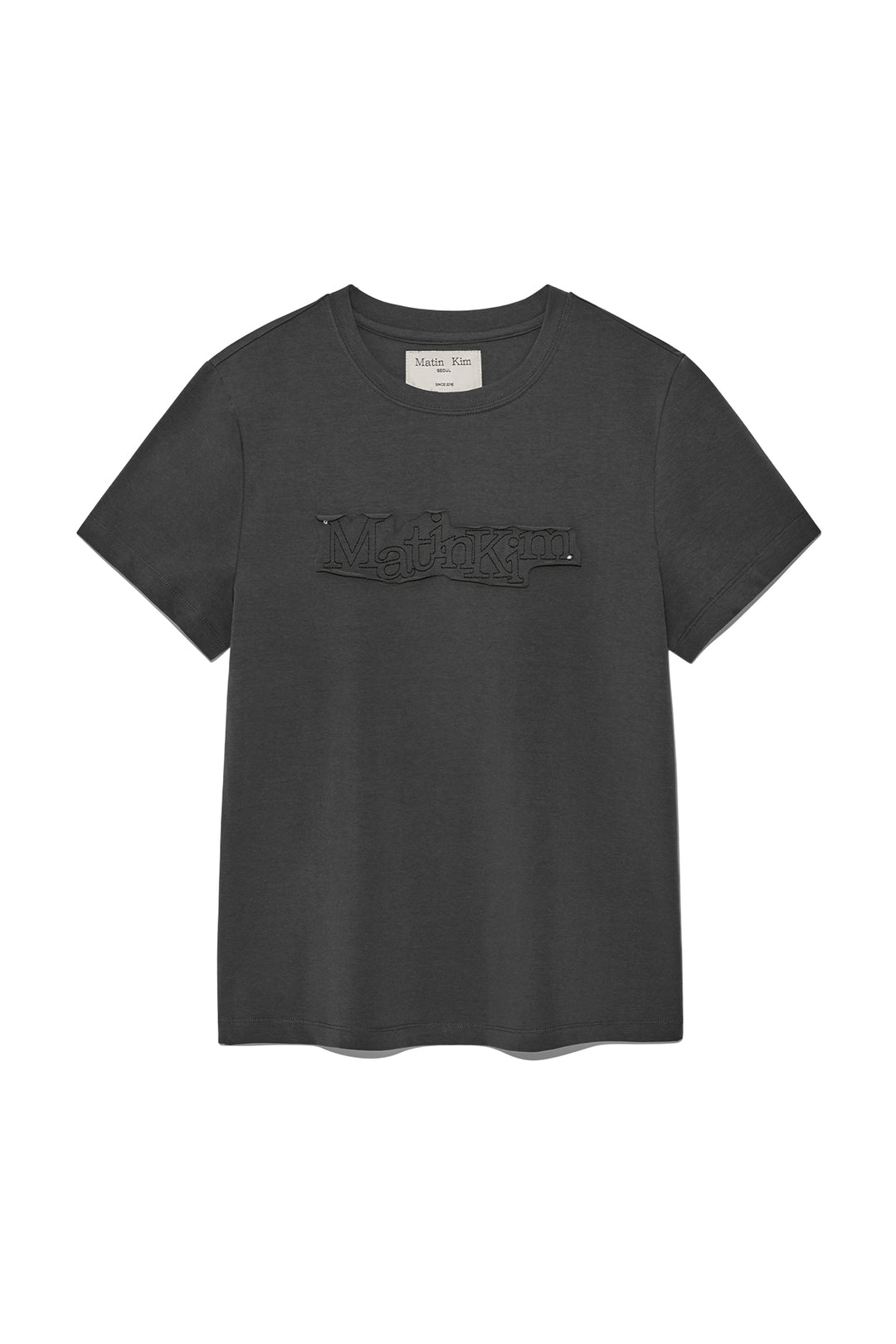 Matin Kim Applique Logo Patch Top — Charcoal