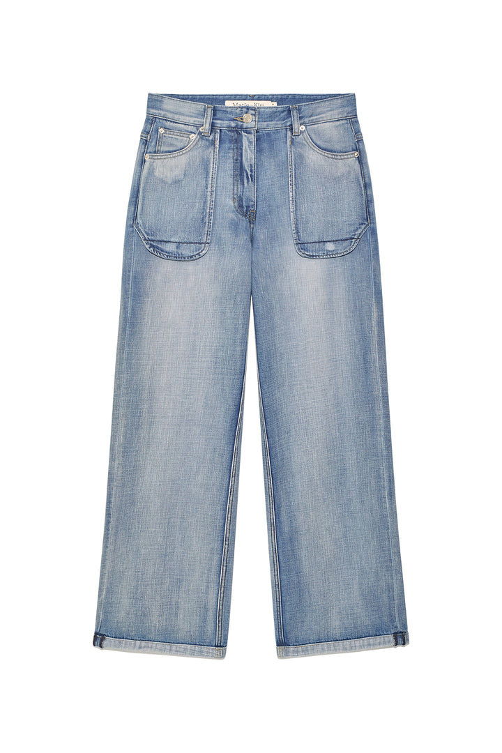 Matin Kim Out Pocket Washed Denim Pants — Light Blue