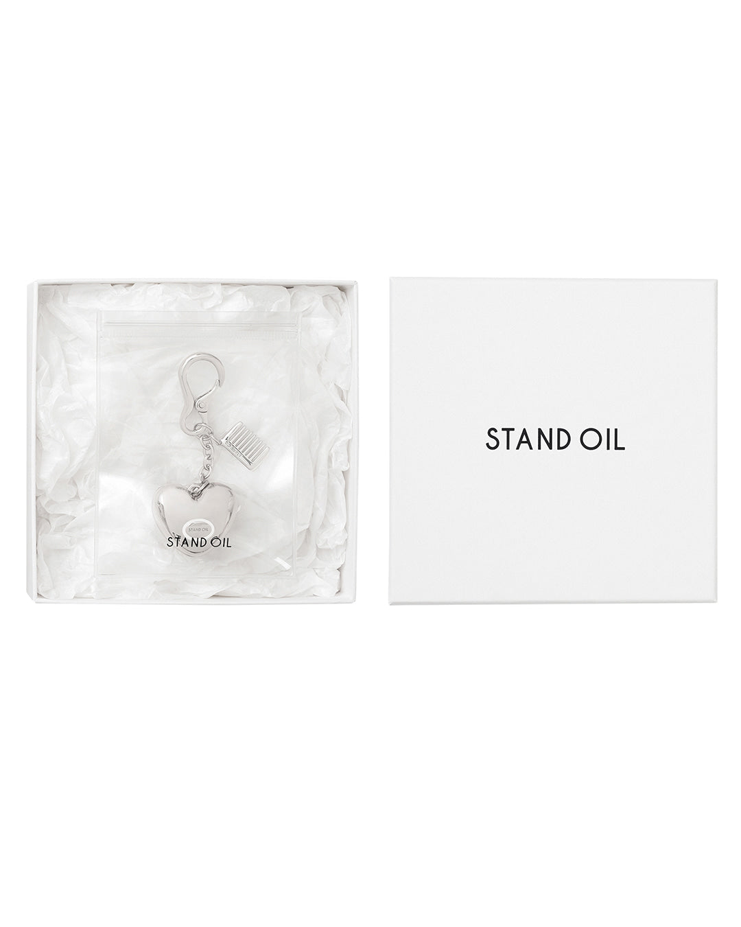 Stand Oil Mirror Heart Keyring — Silver