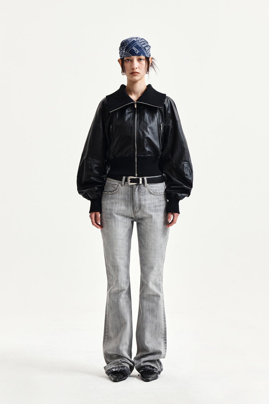 Matin Kim Washed Point Boots Cut Denim — Gray