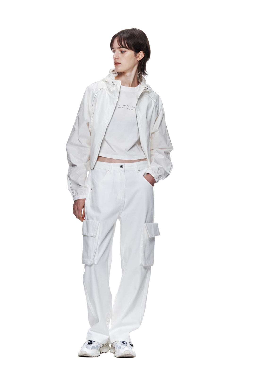 Matin Kim Crop Hoody Coating Jumper — Ivory