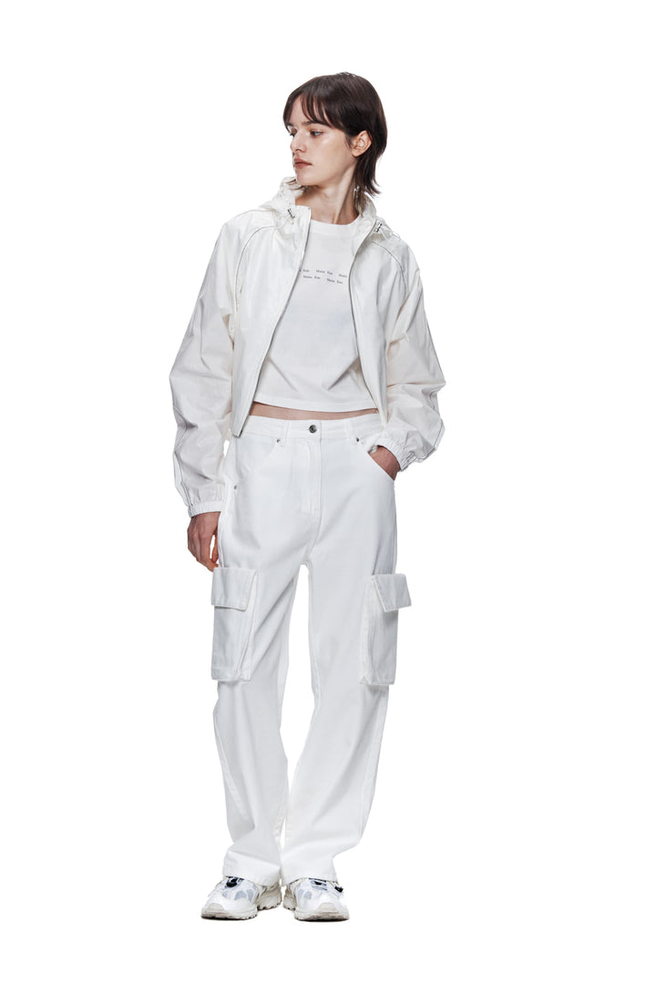 Matin Kim Crop Hoody Coating Jumper — Ivory