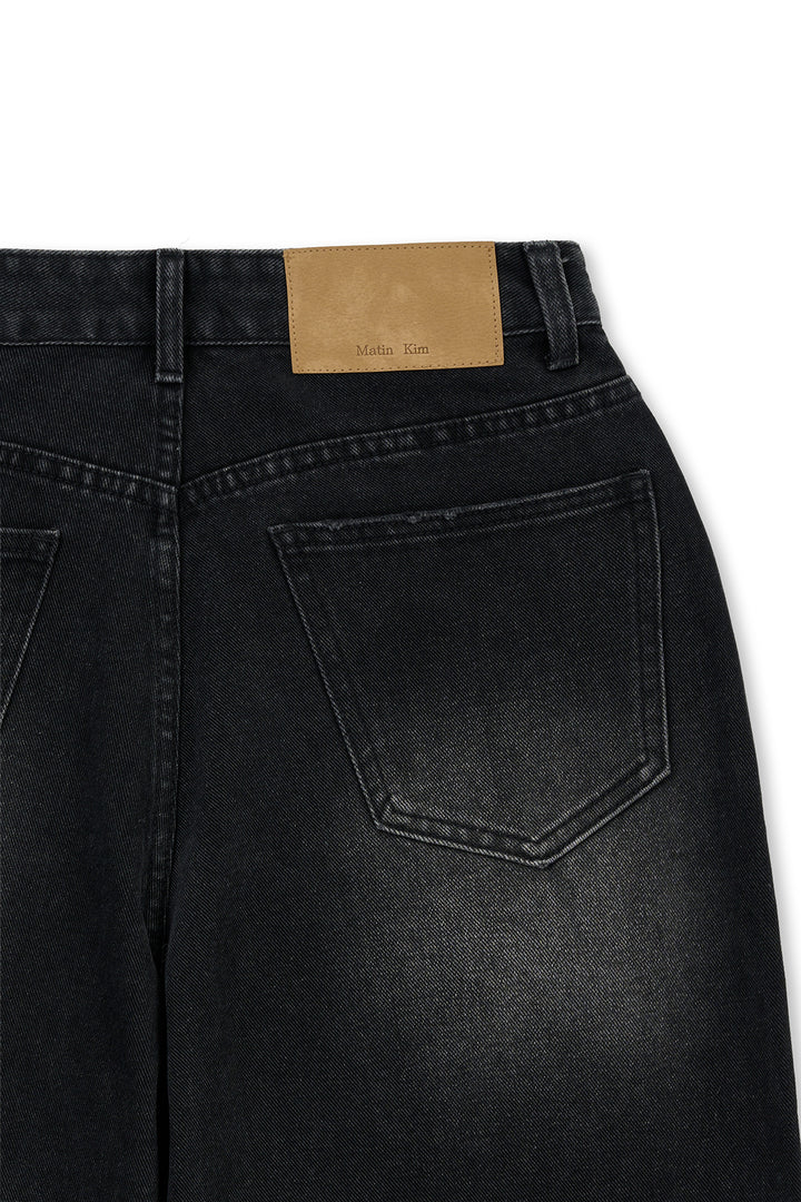 Matin Kim Front Layered Distressed Denim — Black