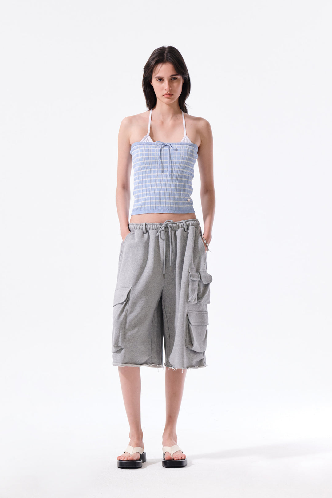 Matin Kim Stripe Knit Tube Top — Light Blue