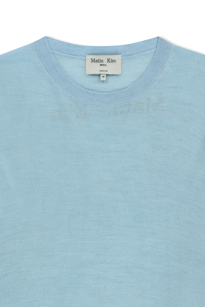 Matin Kim Sleeve Print Knit Pullover — Light Blue