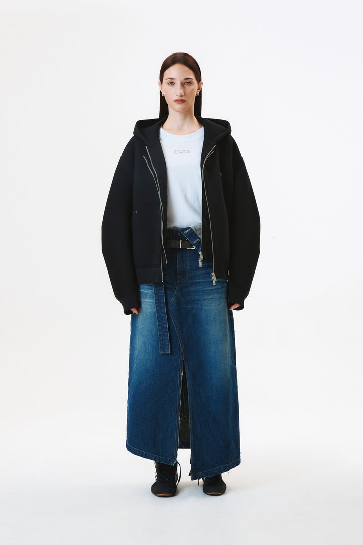 KIMMATIN Foldover Vintage Washed Denim Skirt — Blue