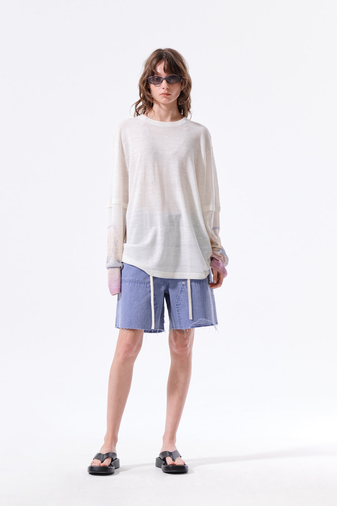 Matin Kim Sleeve Print Knit Pullover — Ivory