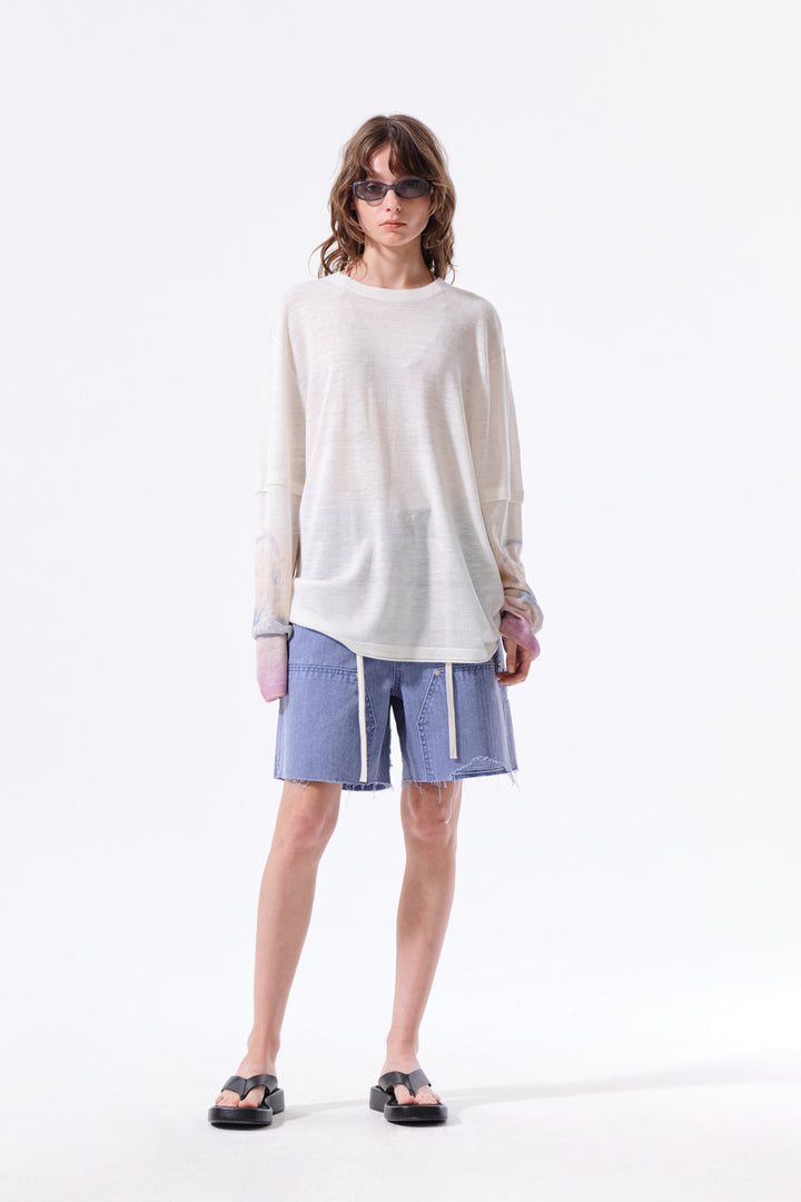 Matin Kim Sleeve Print Knit Pullover — Ivory