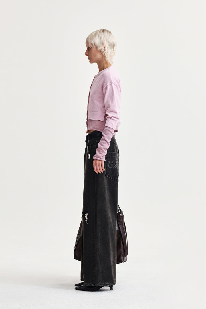 Matin Kim Back Logo Wide Denim — Charcoal