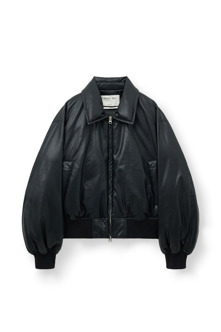 Matin Kim Faux Leather Down Jumper — Black