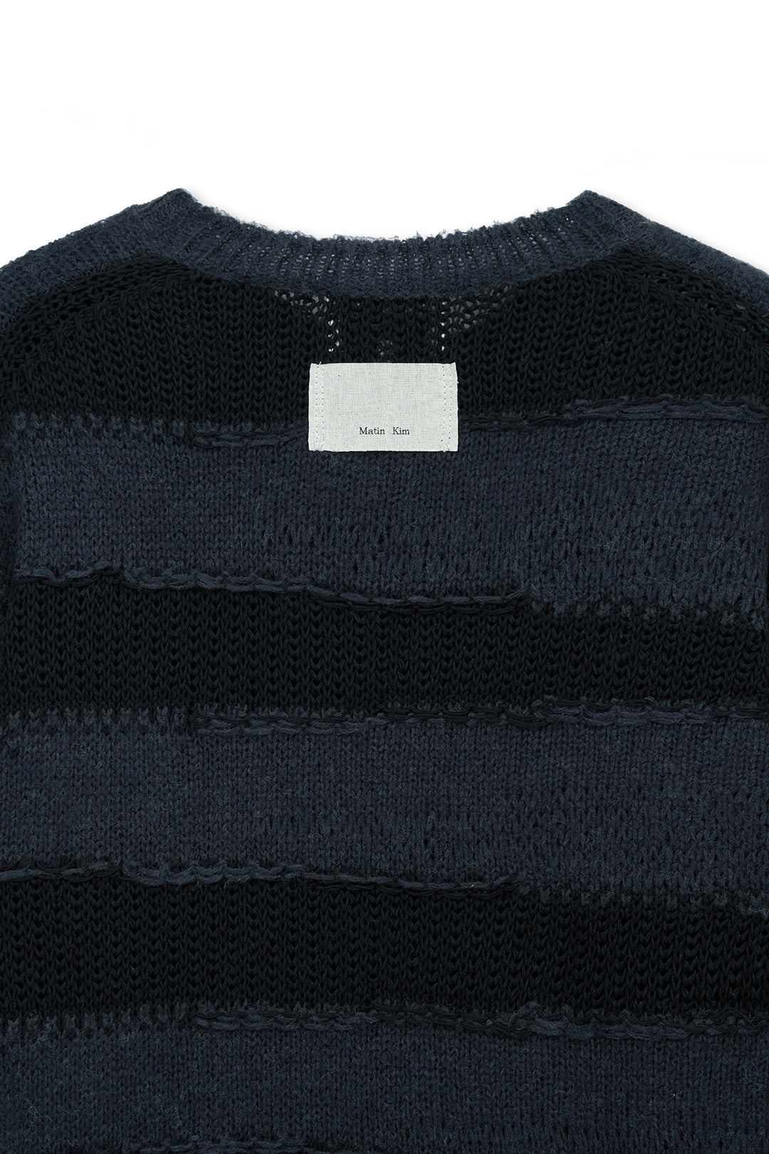 Matin Kim Texture Block Stripe Knit Pullover — Navy blue