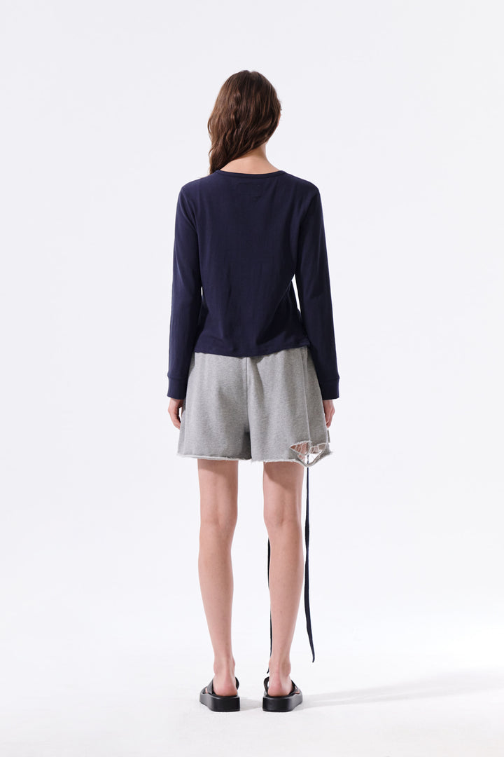 Matin Kim Asymmetric Button Closure Top — Navy blue