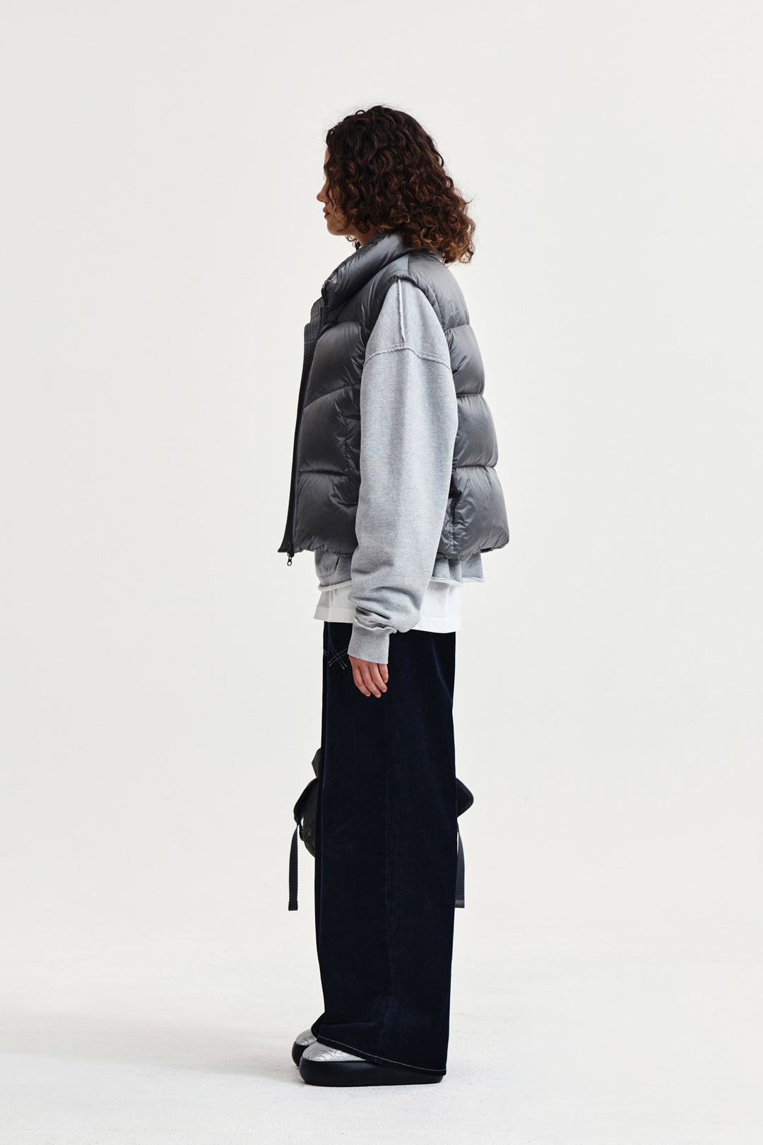 Matin Kim Unbalance Quilted Down Vest — Gray