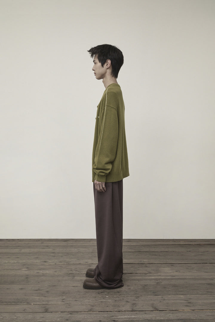 Matin Kim Cashmere Blended Round Knit Cardigan — Olive